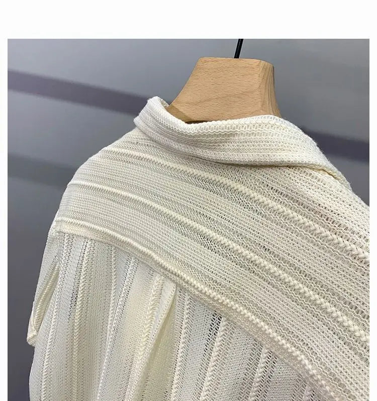 Hollow Short-sleeved Shirt Men's Summer Thin Fashion Handsome French Light Luxury Drooping Hawaiian Shirt Men's Shirt